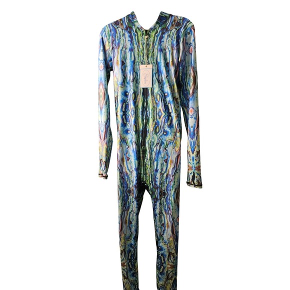Slippins Long Sleeve Skinsuit Women OS Multi Color NWT Abstract Zip up - Picture 6 of 6